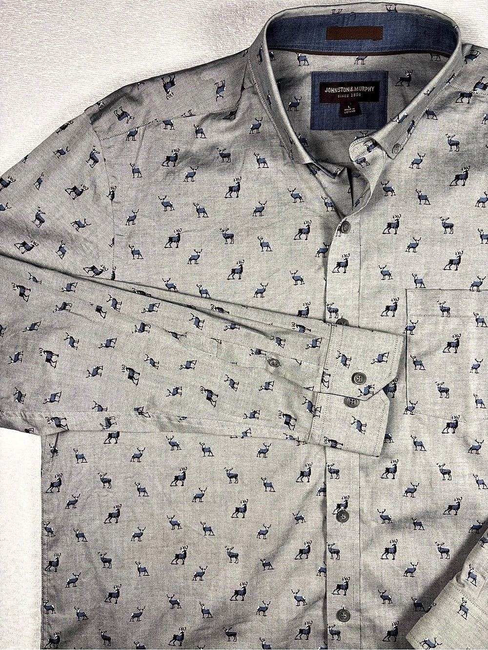 Johnston & Murphy Men's Cotton Deer Print Button Down in Gray